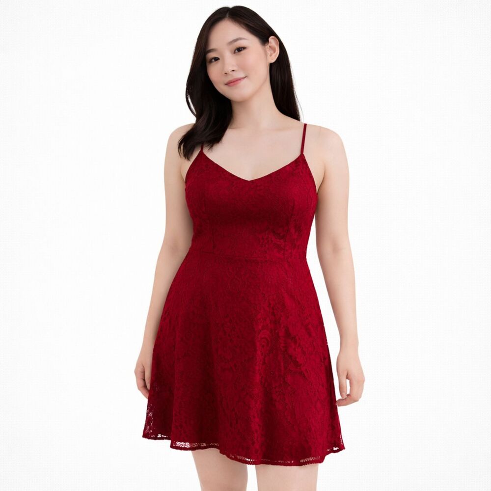 Adelyn Rae Lace Mini Dress Burgundy L